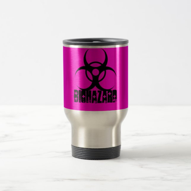 Biohazard symbol on hot pink coffee mug (Center)