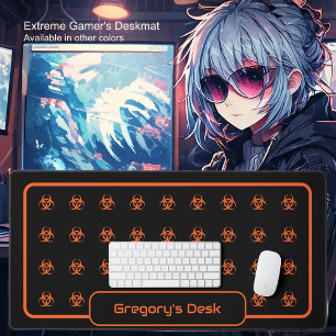 Biohazard Symbols - Orange on a Black Background Desk Mat