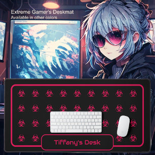 Biohazard Symbols - Red on a Black Background Desk Mat