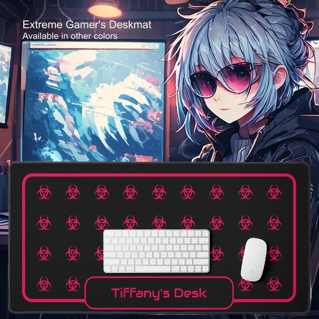 Biohazard Symbols - Red on a Black Background Desk Mat (Biohazard Symbol-Red on Black - by Office Accessories Shop)