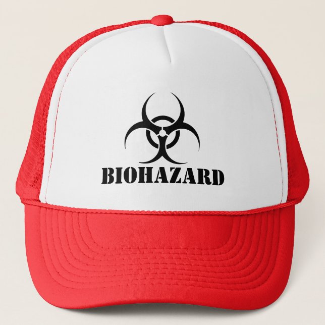 BIOHAZARD Warning Label Halloween Dress Up Trucker Hat (Front)