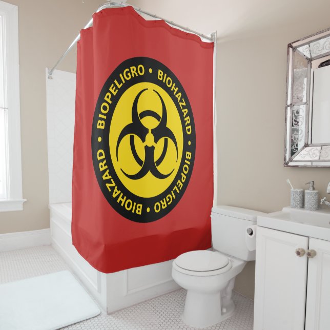 Biohazard Warning Sign Shower Curtain (In Situ)