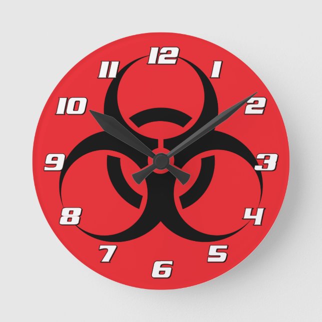 Biological Biohazard Symbol black on red Numbers Round Clock (Front)