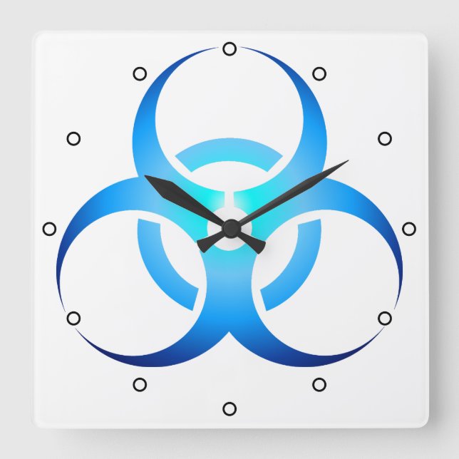 Biological Biohazard Symbol blue with Dots Square Wall Clock (Front)