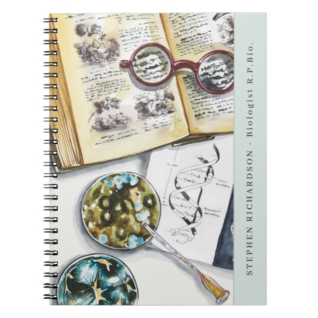 Biology Biologist Scientist Watercolor Monogram Notebook (Front)