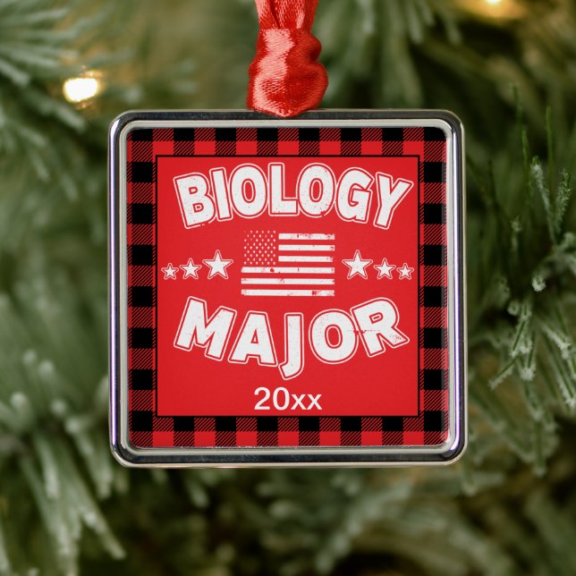 Biology College Student Red Plaid Xmas Metal Tree Decoration (Tree)