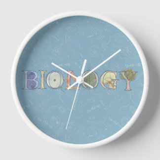 Biology diagram and typography blue clock