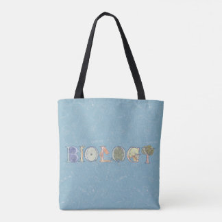 Biology diagram and typography blue tote bag