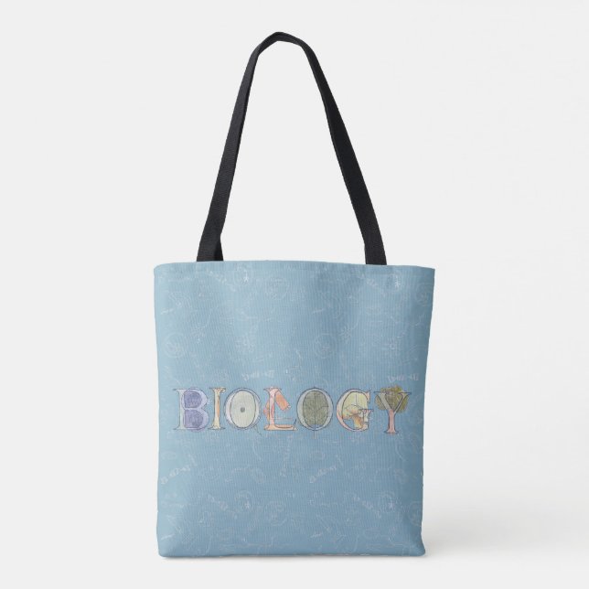 Biology diagram and typography blue tote bag (Back)