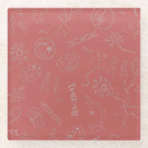 Biology diagram design dusky pink glass coaster