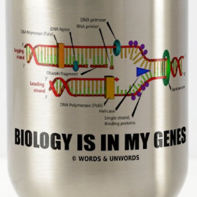 Biology Is In My Genes (DNA Replication) Travel Mug (Biologists, biology teachers, and geneticists will enjoy this "Biology Is In My Genes" mug)