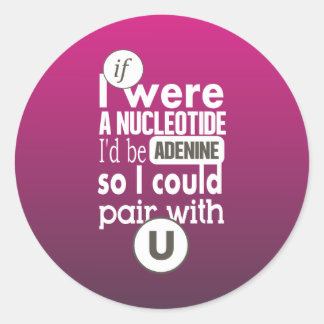 Biology nucleotide adenine pair with uracil U Classic Round Sticker