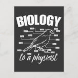 Biology Physicist Natural Scientist Physics Bird Postcard<br><div class="desc">Physicists and biologists can show off their sense of humour in this funny physics t-shirt that shows what biology means to a physicist. This tee is a great Christmas,  holiday or birthday gift for science professors,  teachers and students studying physics.</div>