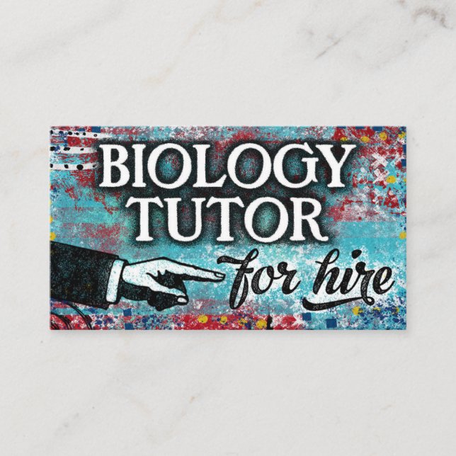 Biology Tutor For Hire Business Cards - Blue Red (Front)