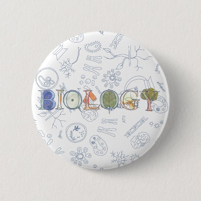Biology typography and diagrams 6 cm round badge (Front)