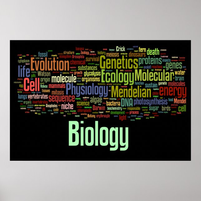 Biology Wordle No. 8 Black Poster (Front)