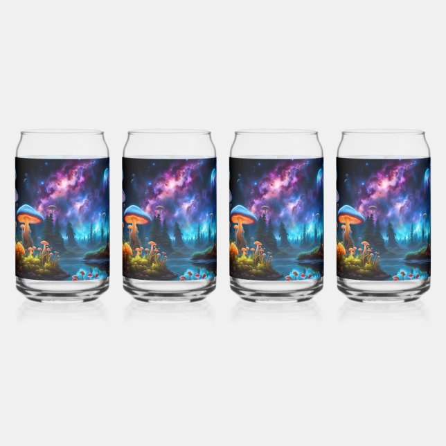 Bioluminescent Alien Mushrooms on A Distant Planet Can Glass (Left)