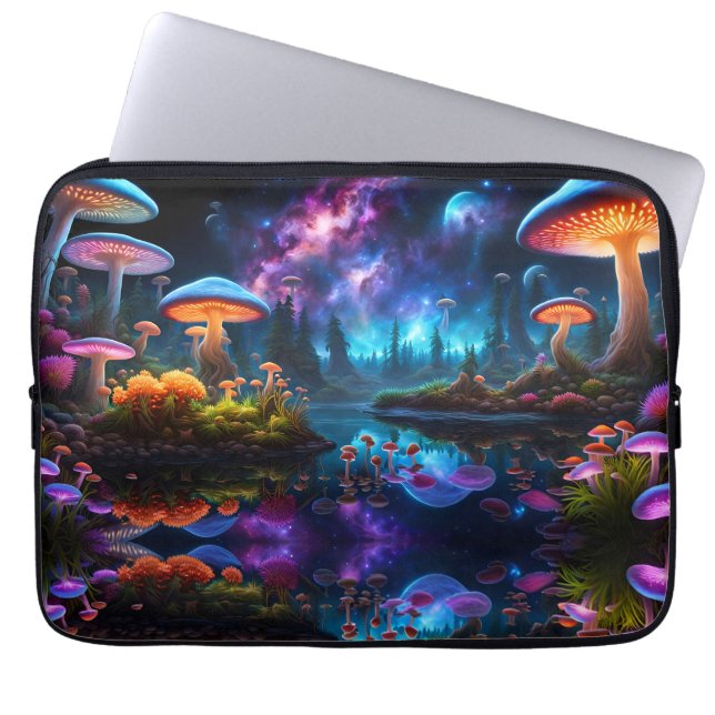 Bioluminescent Alien Mushrooms on A Distant Planet Laptop Sleeve (Front)