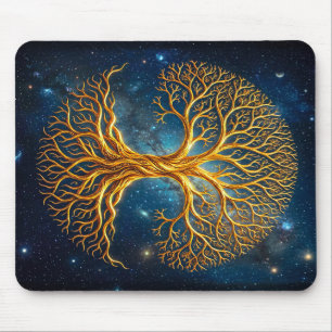 Bioluminescent Blue Cosmic Tree Of Life Mystic Mouse Mat