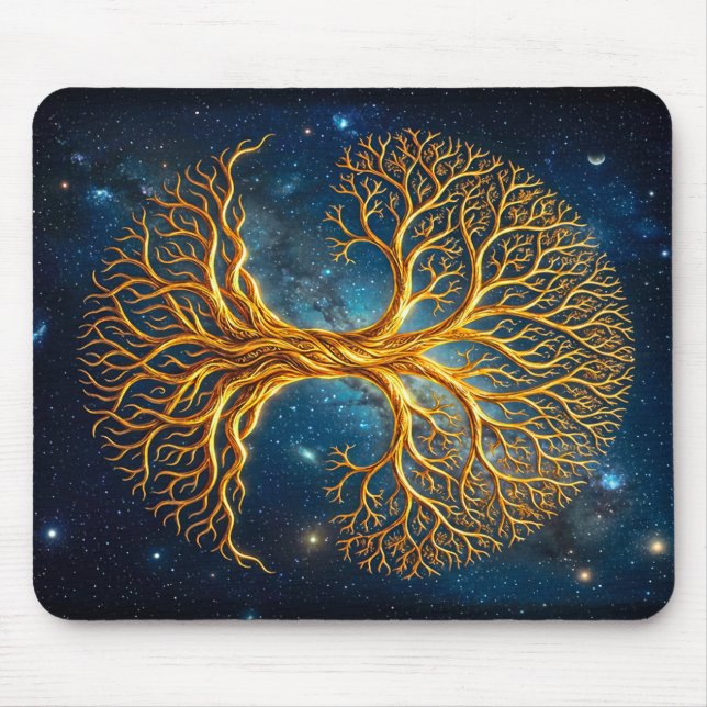 Bioluminescent Blue Cosmic Tree Of Life Mystic Mouse Mat (Front)