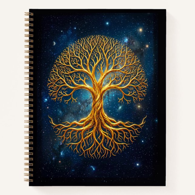 Bioluminescent Blue Tree Of Life Magical Fantasy Notebook (Front)
