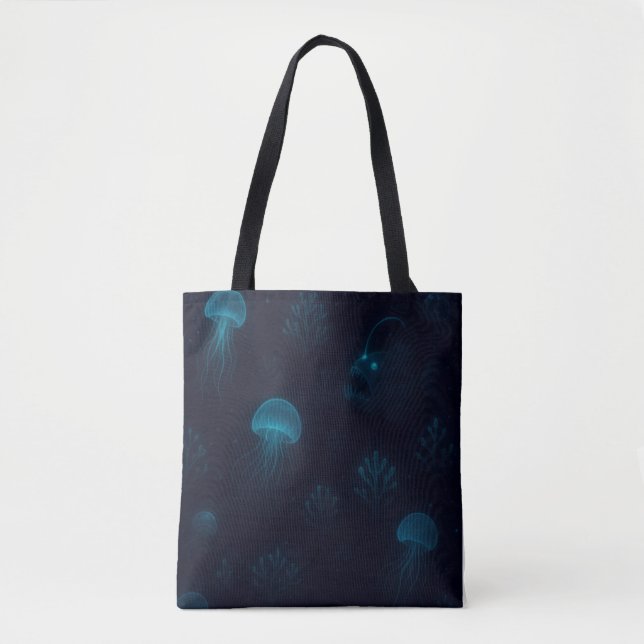 Bioluminescent Deep-Sea Glow Pattern Tote Bag (Front)