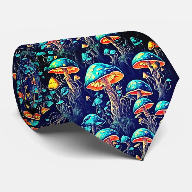 Bioluminescent Elegance - Retro Art  Tie (Rolled)