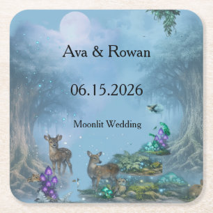 Bioluminescent Elegance Wedding Collection Square Paper Coaster