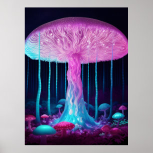 Bioluminescent Fantasy Mushroom Poster