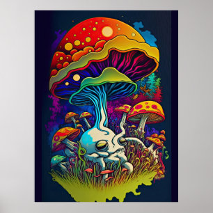 Bioluminescent Fantasy Mushroom Poster