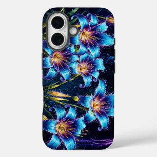 Bioluminescent flowers night garden illustration iPhone 16 case