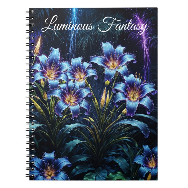 Bioluminescent flowers night garden illustration notebook (Front)