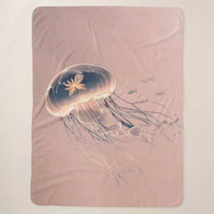 Bioluminescent Glowing Jellyfish Digital Drawing Sherpa Blanket