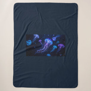 Bioluminescent Jellyfish Neon Ocean Sherpa Blanket