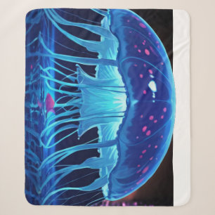 Bioluminescent Jellyfish Sanctuary – Glowing Ocean Sherpa Blanket