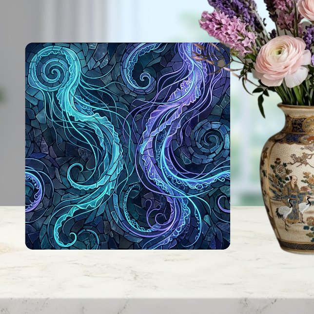 Bioluminescent Jellyfish Teal Purple Swirls Mosaic Tile (Creator Uploaded)