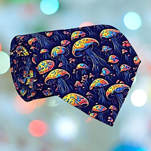Bioluminescent Magic Neon-Hued Mushroom Pattern Tie (Creator Uploaded)