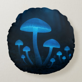 Bioluminescent Mushroom Forest Round Cushion