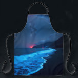 Bioluminescent Night Coast Apron<br><div class="desc">This apron features a captivating nighttime coastal scene with glowing blue waves that evoke the magic of bioluminescence. Dark cliffs rise in the background under a dramatic sky filled with clouds and faint stars, while red glows on the horizon add a mysterious touch. The striking contrast between luminous water and...</div>