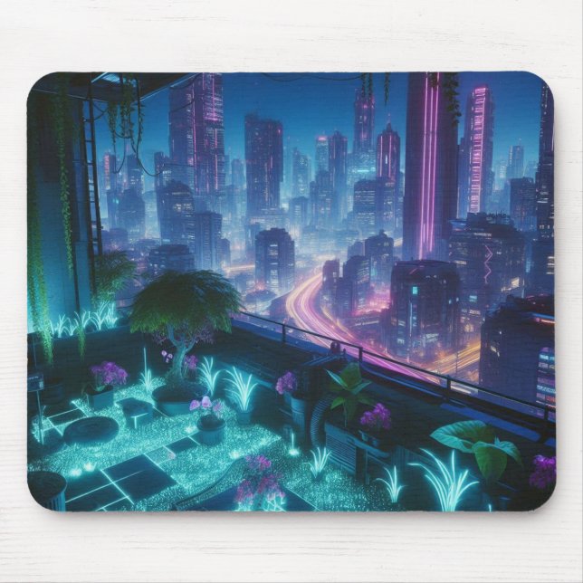Bioluminescent Rooftop Garden Mouse Mat (Front)