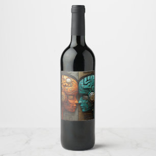 Biomechanical Cyberpunk Android Couple Art Wine Label
