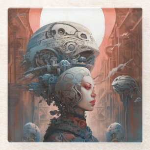 Biomechanical Head Surreal Sci-Fi Art Glass Coaster