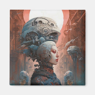 Biomechanical Head Surreal Sci-Fi Art Magnet