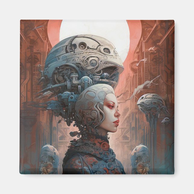 Biomechanical Head Surreal Sci-Fi Art Magnet (Front)
