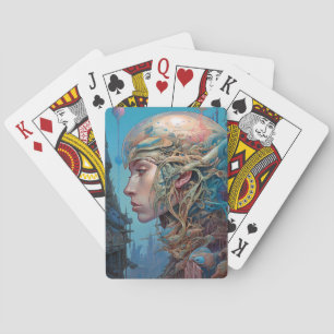 Biomechanical Head Surreal Sci-Fi Art Playing Cards