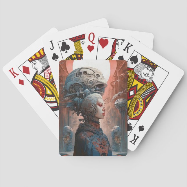 Biomechanical Head Surreal Sci-Fi Art Playing Cards (Back)