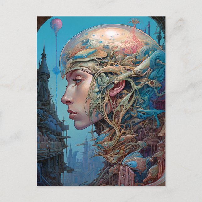 Biomechanical Head Surreal Sci-Fi Art Postcard (Front)