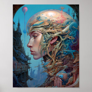 Biomechanical Head Surreal Sci-Fi Art Poster