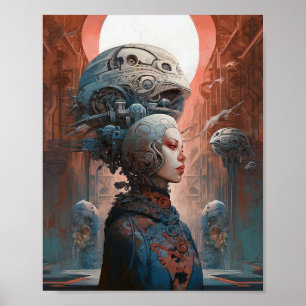 Biomechanical Head Surreal Sci-Fi Art Poster