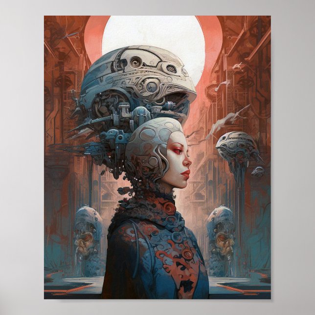 Biomechanical Head Surreal Sci-Fi Art Poster (Front)